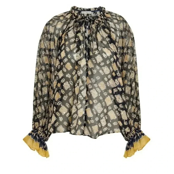 $477 Ulla Johnson Multicolor Printed Long Sleeve V Neck Nailah Blouse Top Sz Xs - Picture 7 of 16